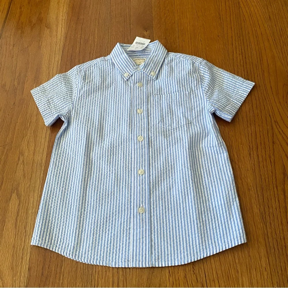 Crewcuts Blue Shorts and Seersucker Striped Shirt Matching Set - Picture 2 of 9
